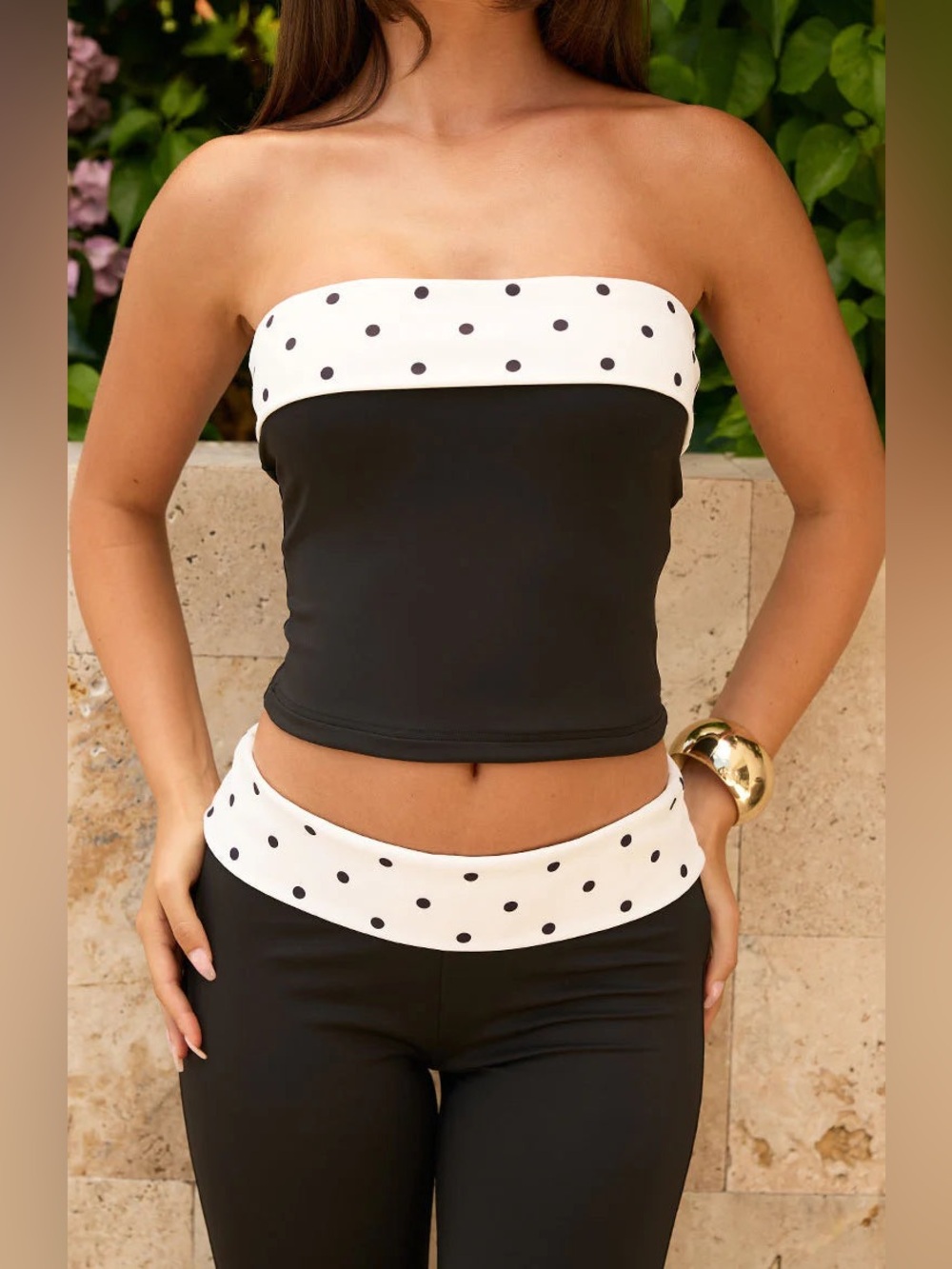 Beginning Boutique Reece Black Polka Dot Strapless Top